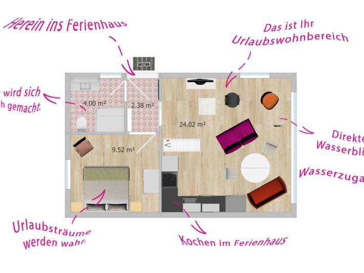 Ferienwohnung für 4 Personen, mit Terrasse und Whirlpool sowie Garten und Seeblick in Breege - 4