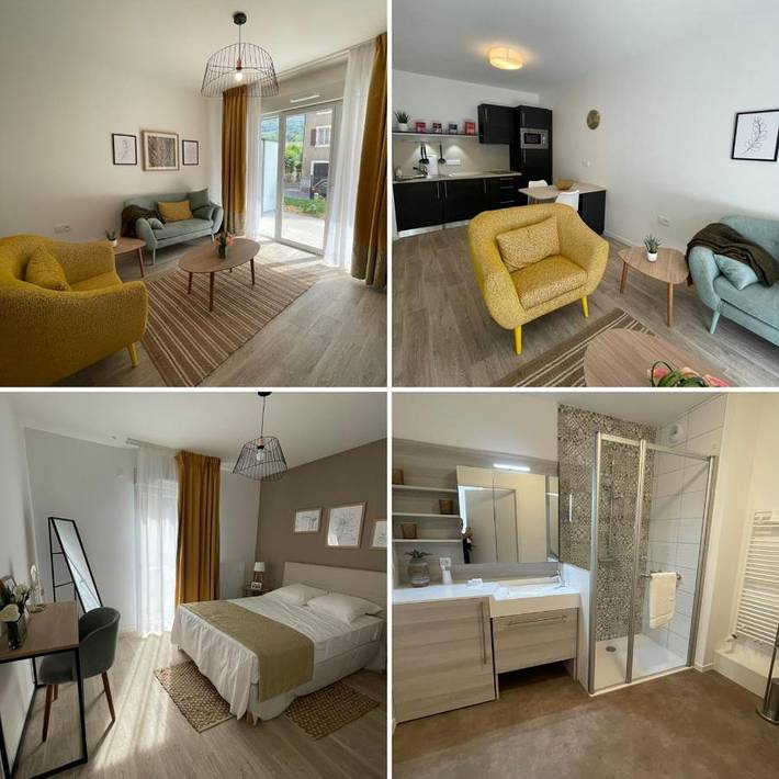 Appart’hôtel pour 2 personnes, avec Terrasse et Jardin ainsi que Piscine et Sauna