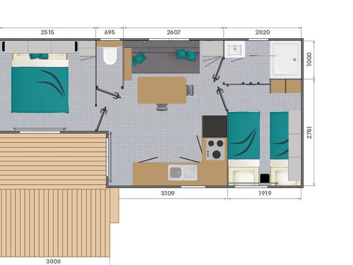 Camping Le Panoramic - Mobilheim 4 personen - Mobilheim Savanah 30M² mit halb überdachter Terrasse in Binic, Côte de Goëlo
