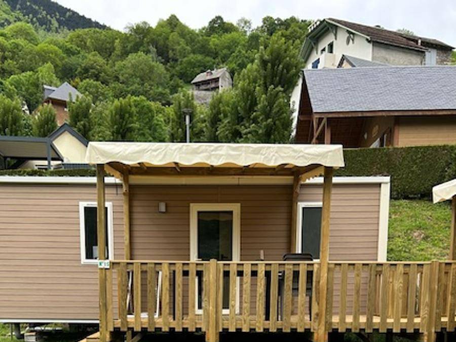 Camping Sites et Paysages - Pyrénévasion  - Stacaravan 5 personen - Stacaravan Taillon 2 slaapkamers Tv Lv Air Conditioning Halfoverdekt terras in Sazos, Nationaal park de Pyreneeën