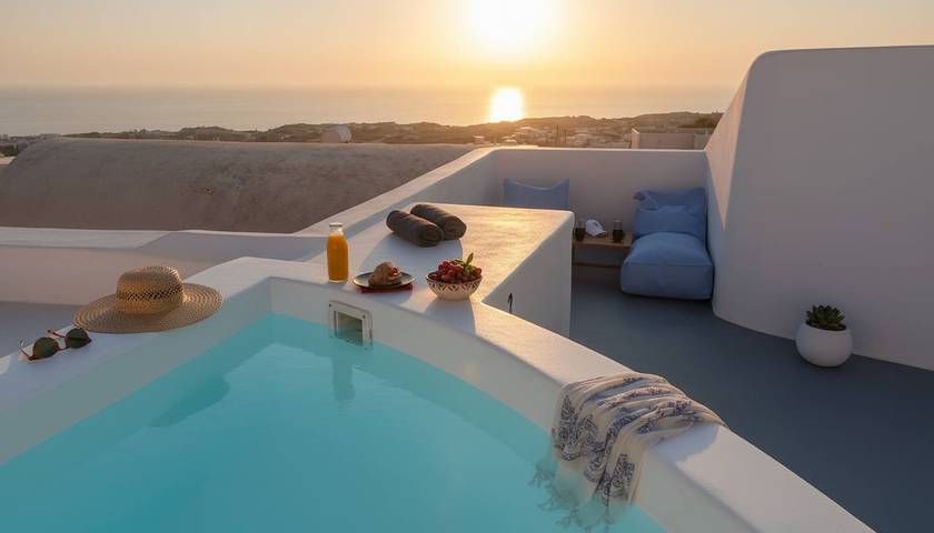 Gîte pour 4 personnes, avec Vue sur l’océan ainsi que Jacuzzi et Jardin à Thera