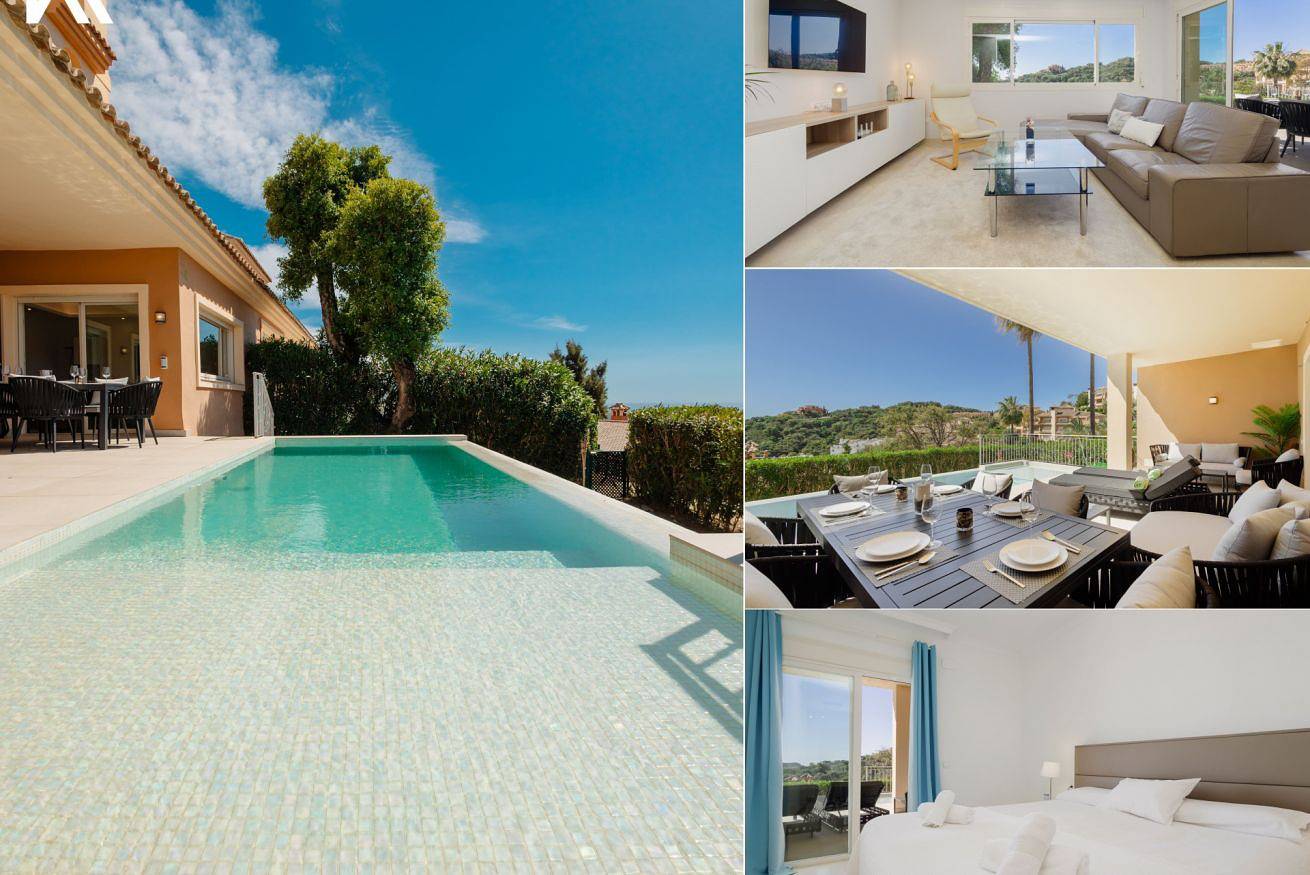 Apartamento entero, Moderna y lujosa casa vacacional con jardín privado, piscina privada climatizable y vistas al mar in Urbanizacion Las Jacarandas, Ojén