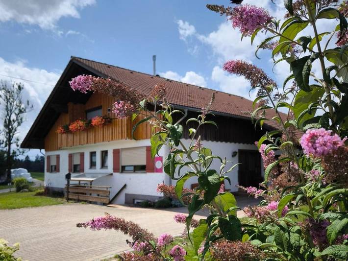 Ferienwohnung für 4 Personen, mit Balkon und Terrasse sowie Garten und Seeblick in Maierhöfen