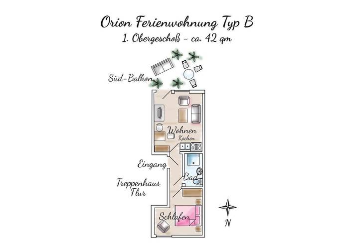 Ferienwohnung für 2 Personen, mit Sauna und Balkon, mit Haustier auf Spiekeroog - 2