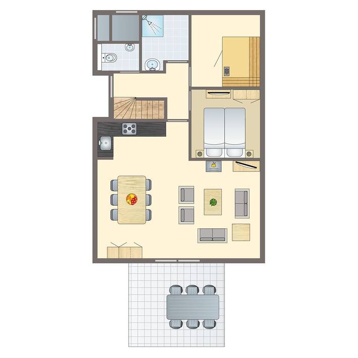 Ferienhaus für 6 Personen, mit Balkon/Terrasse und Terrasse