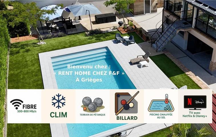 Gîte pour 10 personnes, avec Balcon et Jacuzzi ainsi que Terrasse et Jardin dans Grièges