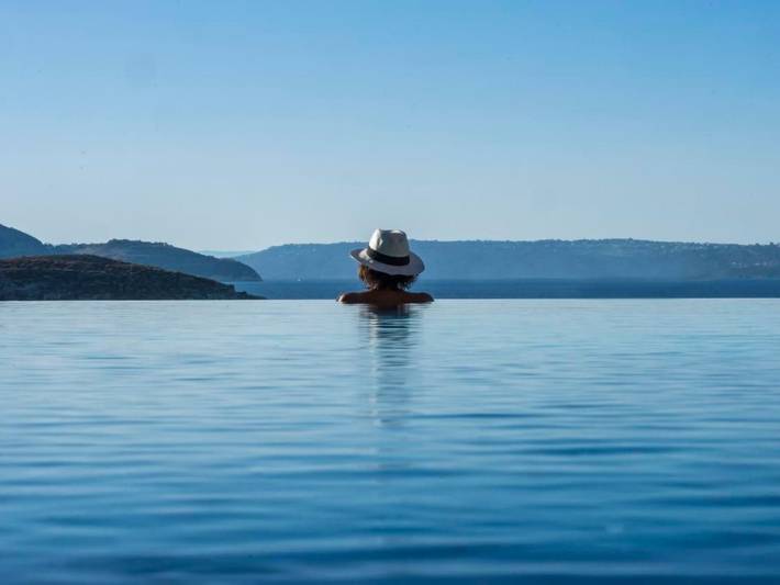 Anemos Villa Ferienhaus Aussicht Gemütlicher beheizter Pool in Almyrida, Vamos