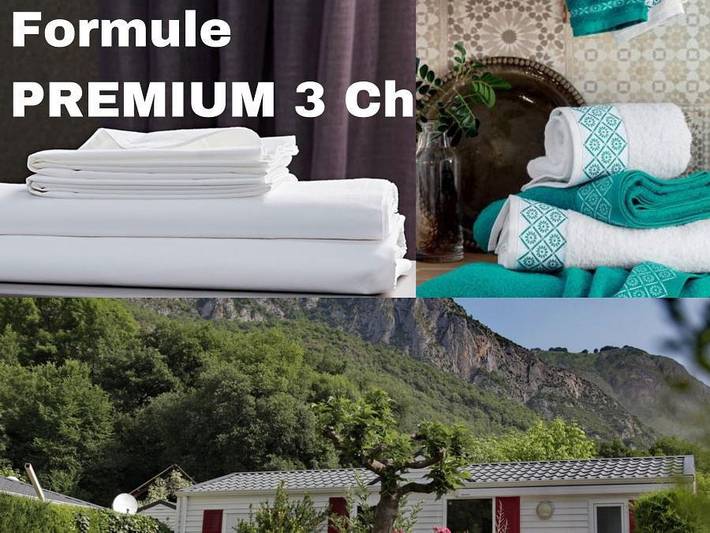 Camping Ecovillage Le Soleil Du Pibeste - Mobilheim 6 personen - Formel Premium - Mobilheim mit 3 Schlafzimmern = Bettwäsche + Handtücher + Endreinigung in Agos-Vidalos, Französische Pyrenäen