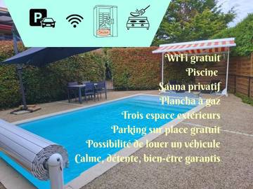 Gîte pour 2 personnes, avec piscine ainsi que terrasse et sauna à Solignac-sur-Loire