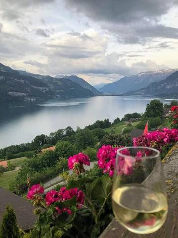 Gîte pour 4 personnes, avec vue ainsi que vue sur le lac et jardin à Krattigen