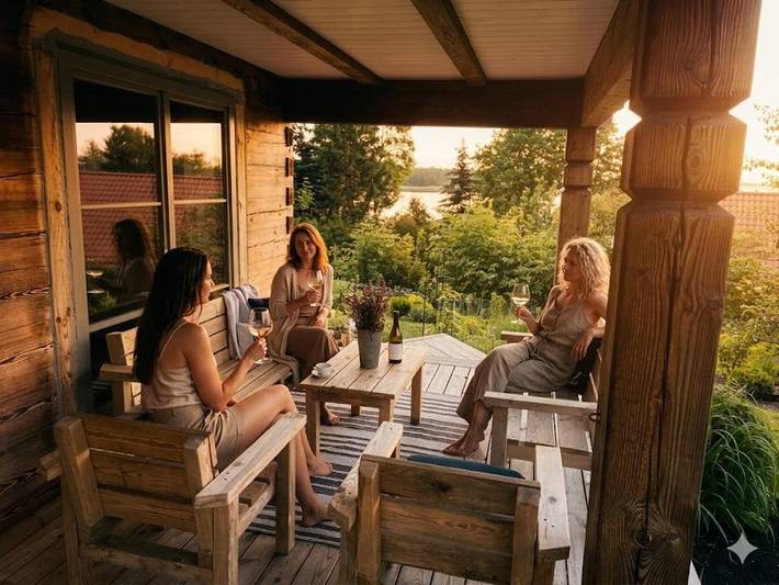 Dom wakacyjny dla 8 osób, z Balkon i Taras oraz Ogród i Widok na jezioro w Ogonki