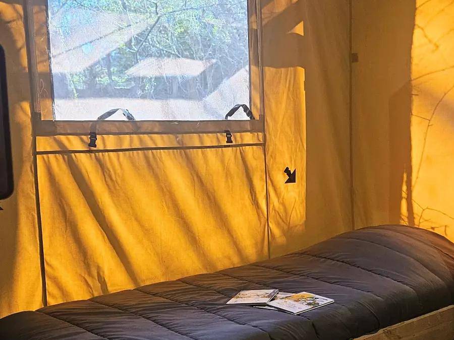 Camping Domaine de La Serre - Safarizelt 6 personen - Wood Lodge Xl 4 Zimmer 6 Personen in Aigues-Vives (Ariège), Ariège