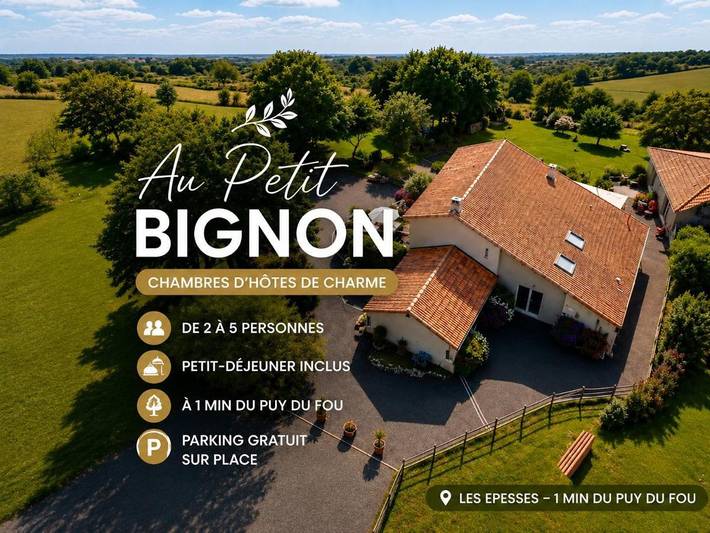 Chambre d’hôte pour 4 personnes, avec Terrasse ainsi que Jardin et Vue à Les Epesses