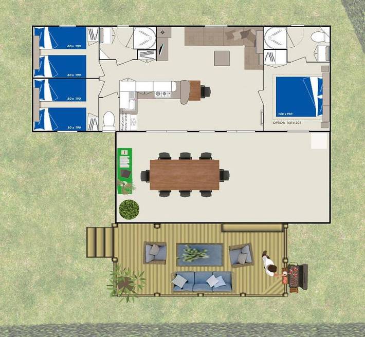 Camping pour 6 personnes, avec jardin ainsi que piscine et jacuzzi