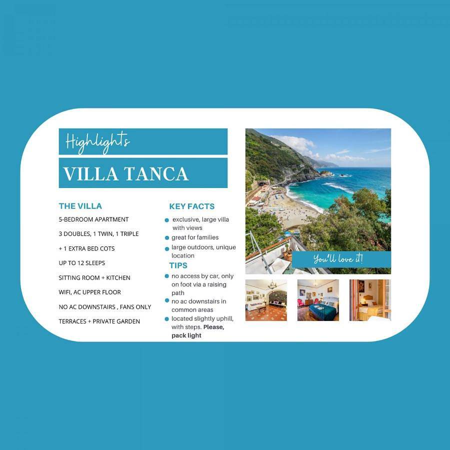 Villa Tanca With Ac, Terrace and Views in Monterosso al Mare, Comune di Monterosso al Mare