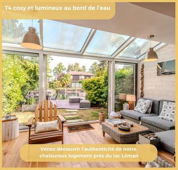 Cottage pour 6 personnes, avec balcon et piscine ainsi que vue sur le lac et vue dans Port Ripaille