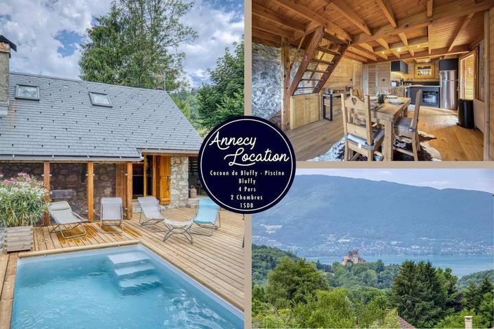 Gîte pour 4 personnes, avec Terrasse ainsi que Piscine et Vue à Bluffy