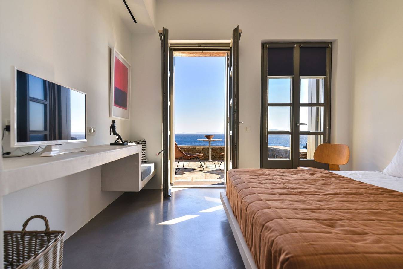 Alluring Tinos See Front Suite | Myrrini Suite | Breathtaking Sea Views | Private Furnished Terrace | Pet Friendly | Shared Outdoor Pool | Prime Location | Agios Romanos in Tinos