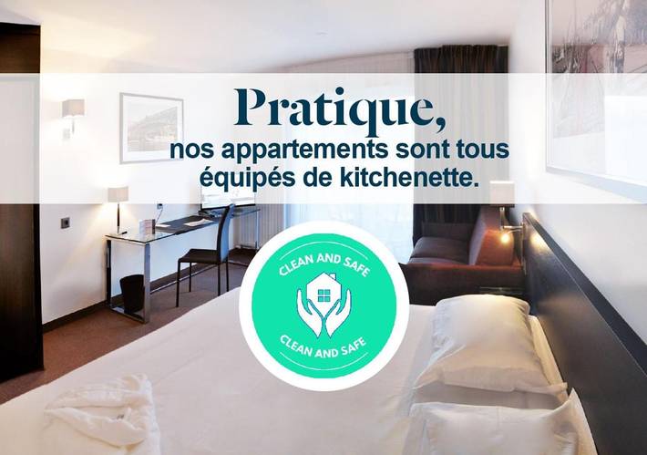 Appart’hôtel pour 2 personnes, avec Balcon et Terrasse ainsi que Jardin et Sauna