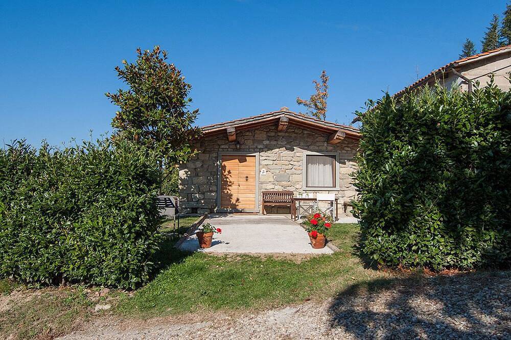 Tuscany, a medieval village with swimming pool and views of the castle of the Co in Pratovecchio Stia, Casentino