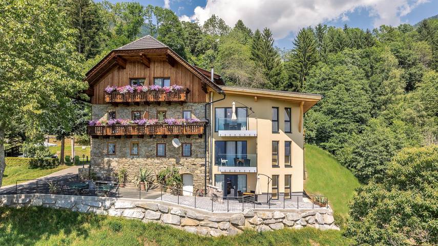 Pension für 4 Personen, mit Seeblick und Balkon sowie Garten und Ausblick, kinderfreundlich in Kärnten