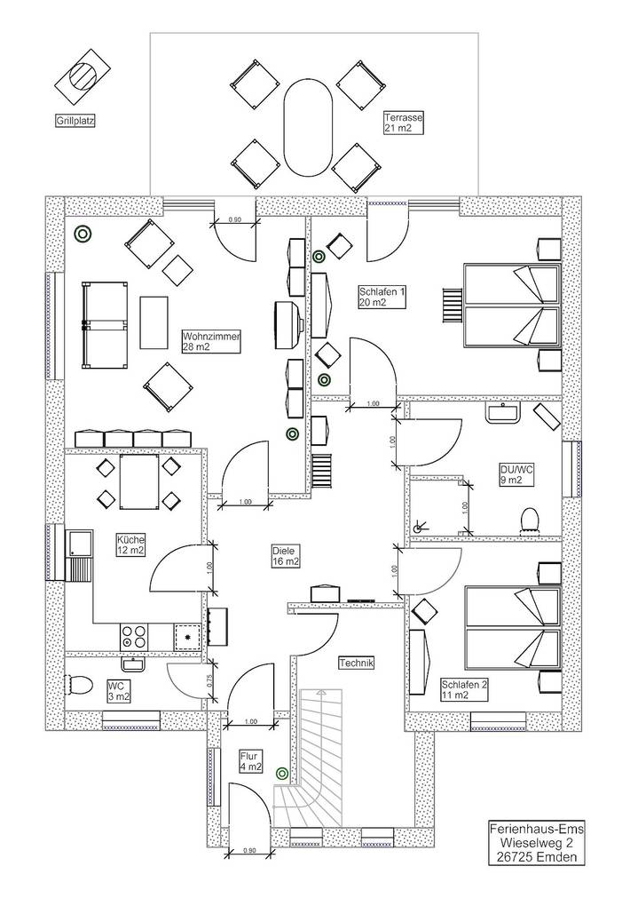 Ferienwohnung für 4 Personen, mit Garten und Terrasse in Emden - 2