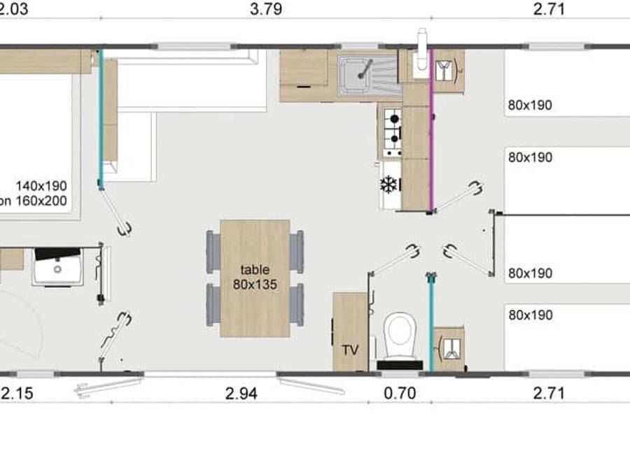 Camping Domaine du Vieux Moulin - Mobilhome 6 personas - Familia Mh3 in Saint-Julien-en-Born, Côte d’Argent