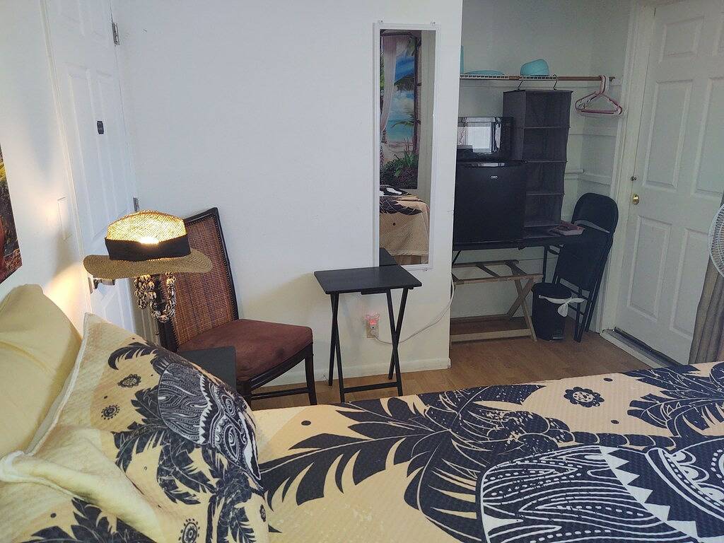 \"Puna Tiki\"  is a Bedroom w/small bath, mini fridge & microwave in Nanawale Estates, East Puna