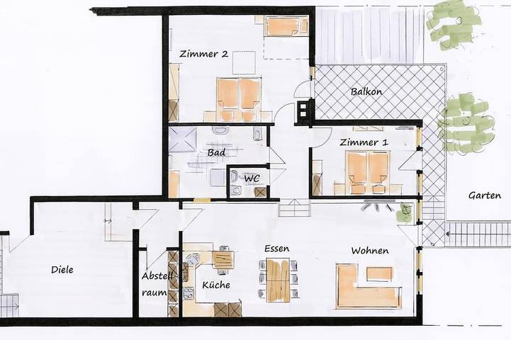 Ferienwohnung für 6 Personen, mit Balkon und Garten sowie Pool in Rheinhausen