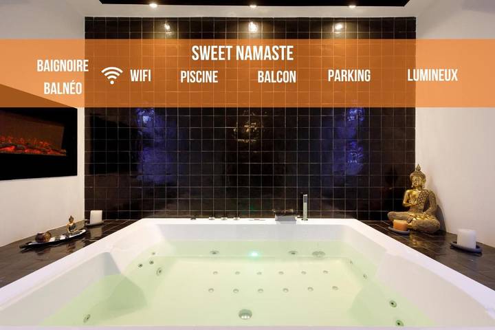 Appartement de vacances pour 4 personnes, avec piscine et jardin ainsi que sauna et vue