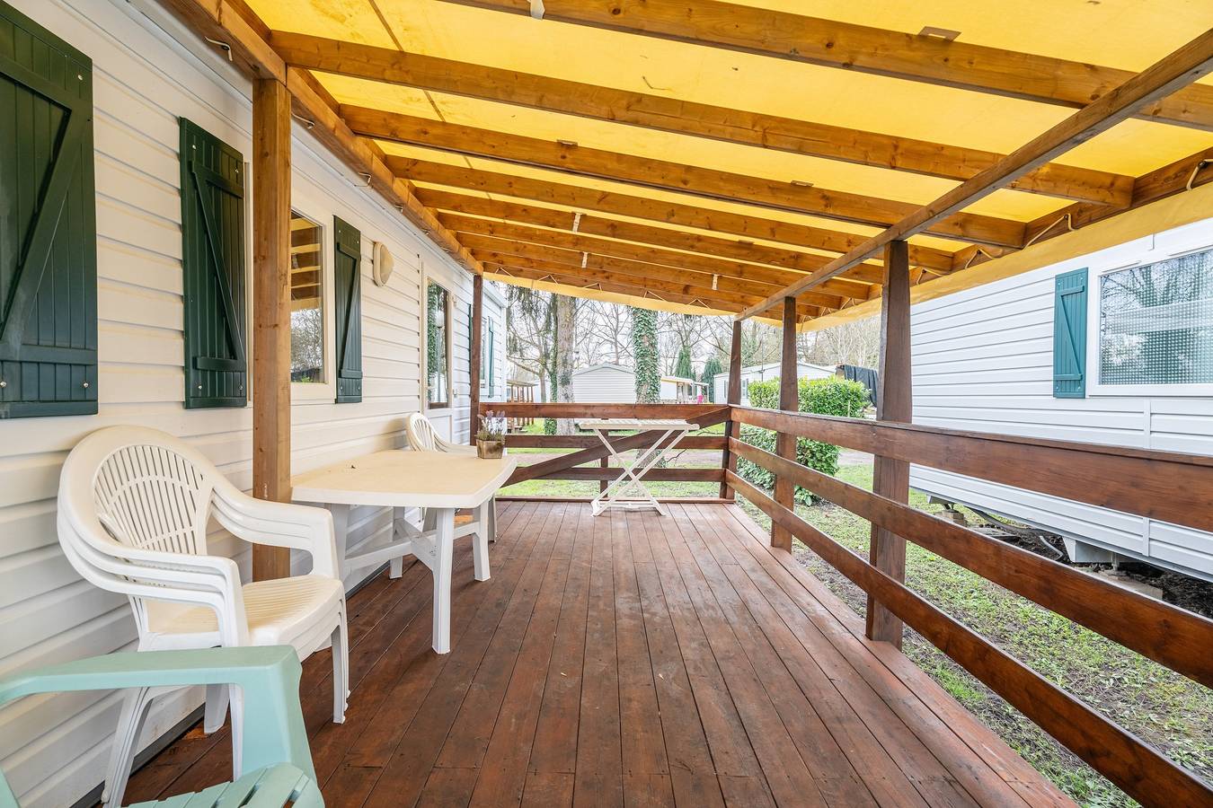 Mobilheim 'Mobihome B023 nahe Europapark' mit privater Terrasse und Gemeinschaftsgarten in Boofzheim, Region Sélestat-Erstein