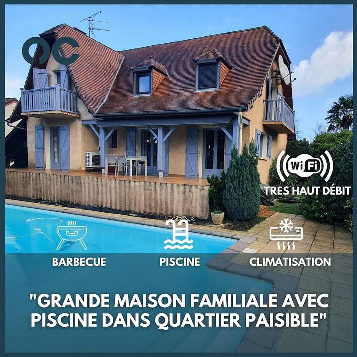 Location de vacances pour 10 personnes, avec Terrasse ainsi que Jardin et Piscine à Ney (instrument)