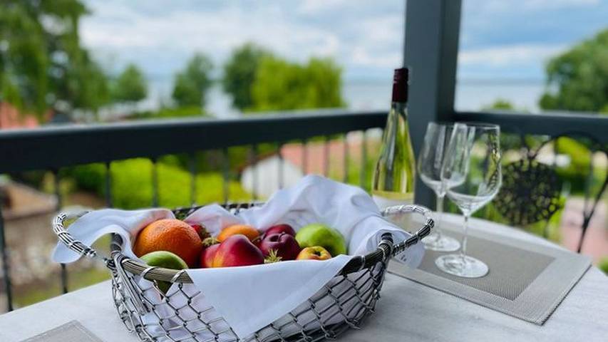 Ferienwohnung für 2 Personen, mit Sauna und Seeblick sowie Balkon, mit Haustier am Fleesensee