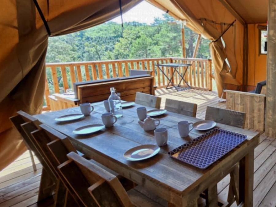 Camping Verdon les Grands Domaines - Tienda de lona y madera 5 personas - Tienda Lodge - 35 m² - 2 habitaciones in Saint-Laurent-du-Verdon, Parc naturel régional du Verdon