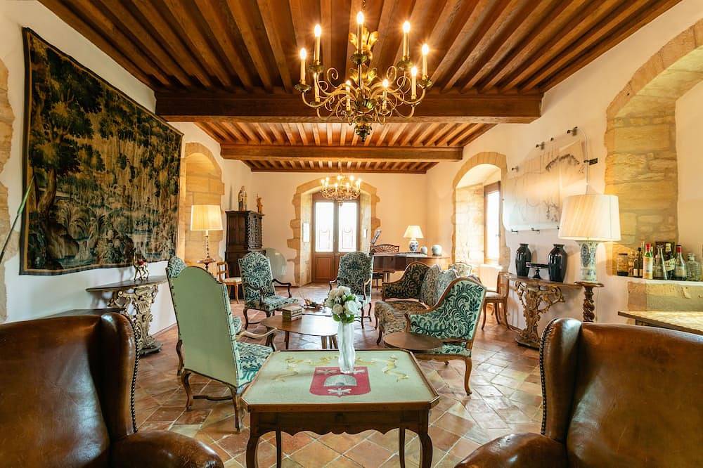 Château perché à 25m au-dessus de la rivière, piscine & parc, option cuisinière in Thonac, Périgord Noir