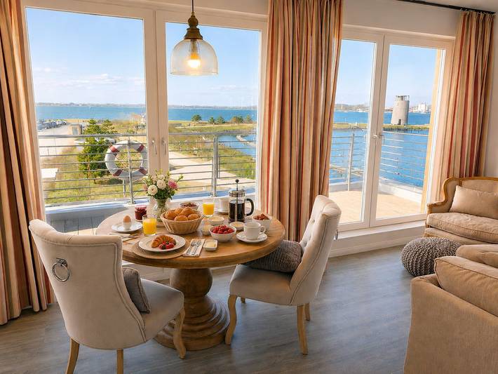 Ganze Wohnung, Apartment am Rundsteg 14 direkt am Yachthafen mit außergewöhnlichem Seeblick in Ostfehmarn, Fehmarn
