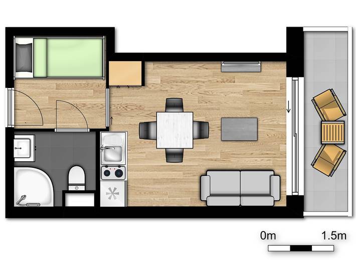 Evancy Boulogne-sur-Mer — Standard studio for 4 people with sofa bed and balcony in Boulogne-sur-Mer, Boulogne-sur-Mer region