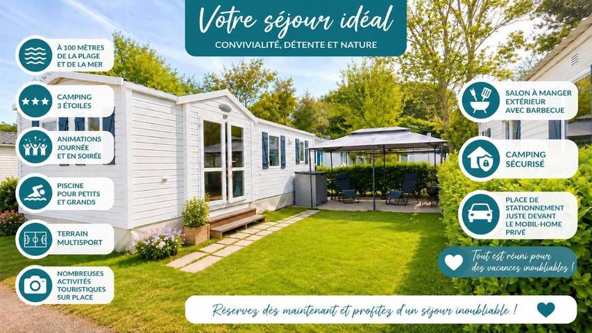 Camping pour 4 personnes, avec Terrasse et Piscine