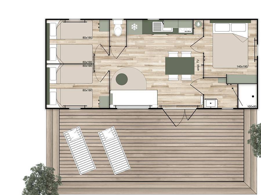 Camping Vert Gapeau - Mobilhome 6 personas - Casa móvil Vanilla de 3 dormitorios con aire acondicionado in Hyeres, Region de Toulon