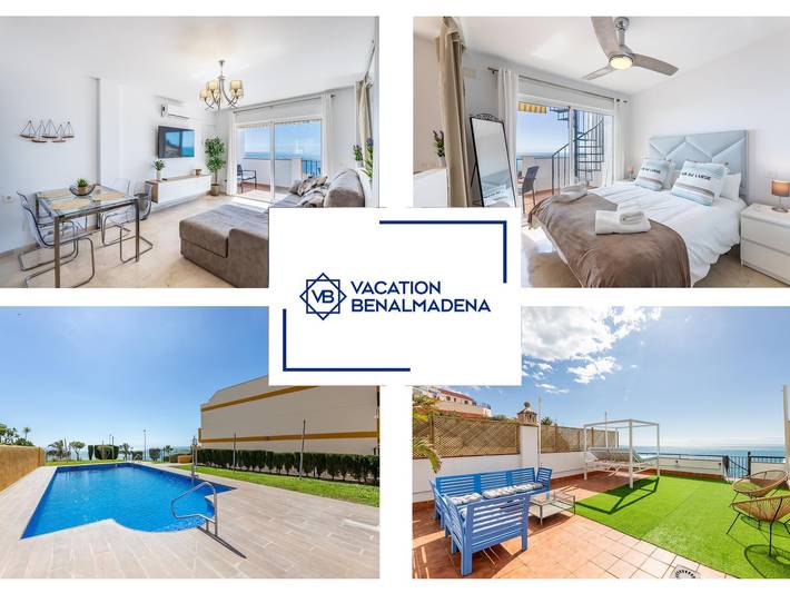Loft voor 4 personen, with uitzicht op zee and zwembad as well as tuin in Benalmádena