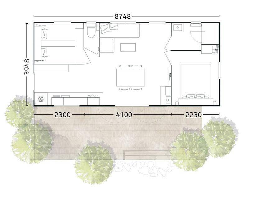 Flower Camping les Nauves - Mobilheim 4 personen - Premium 33m² (2 Schlafräume - 4Pers) + Geschirrspüler in Belvès, Périgord Noir
