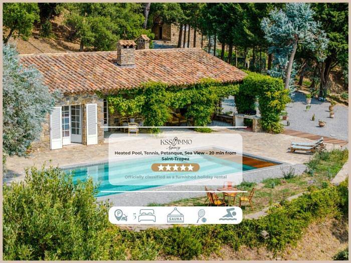 Appartement de vacances entier, Mas provençal vue mer | piscine chauffée, tennis, pétanque | 20 min St-Tropez in La Garde-Freinet, Côte méditerranéenne (France)