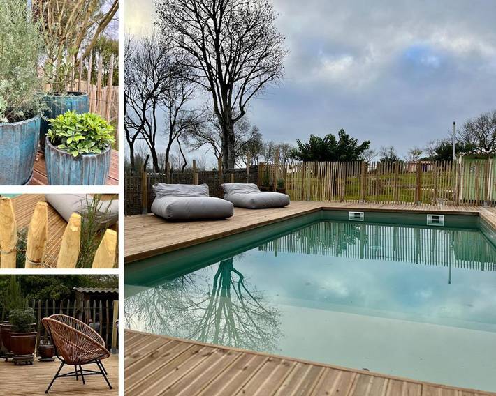 Location de vacances pour 2 personnes, avec jardin ainsi que vue et piscine à Semussac