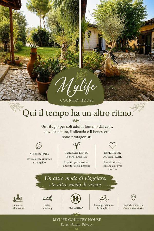 Location de vacances pour 2 personnes, avec Terrasse et Jardin ainsi que Piscine et Vue à Palagiano