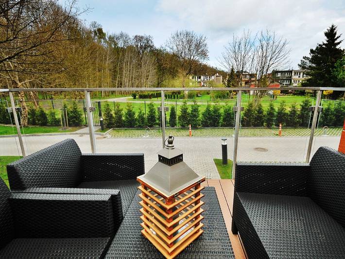 Ferienwohnung für 5 Personen, mit Garten und Kinderpool sowie Balkon und Sauna, mit Haustier in Kolberg