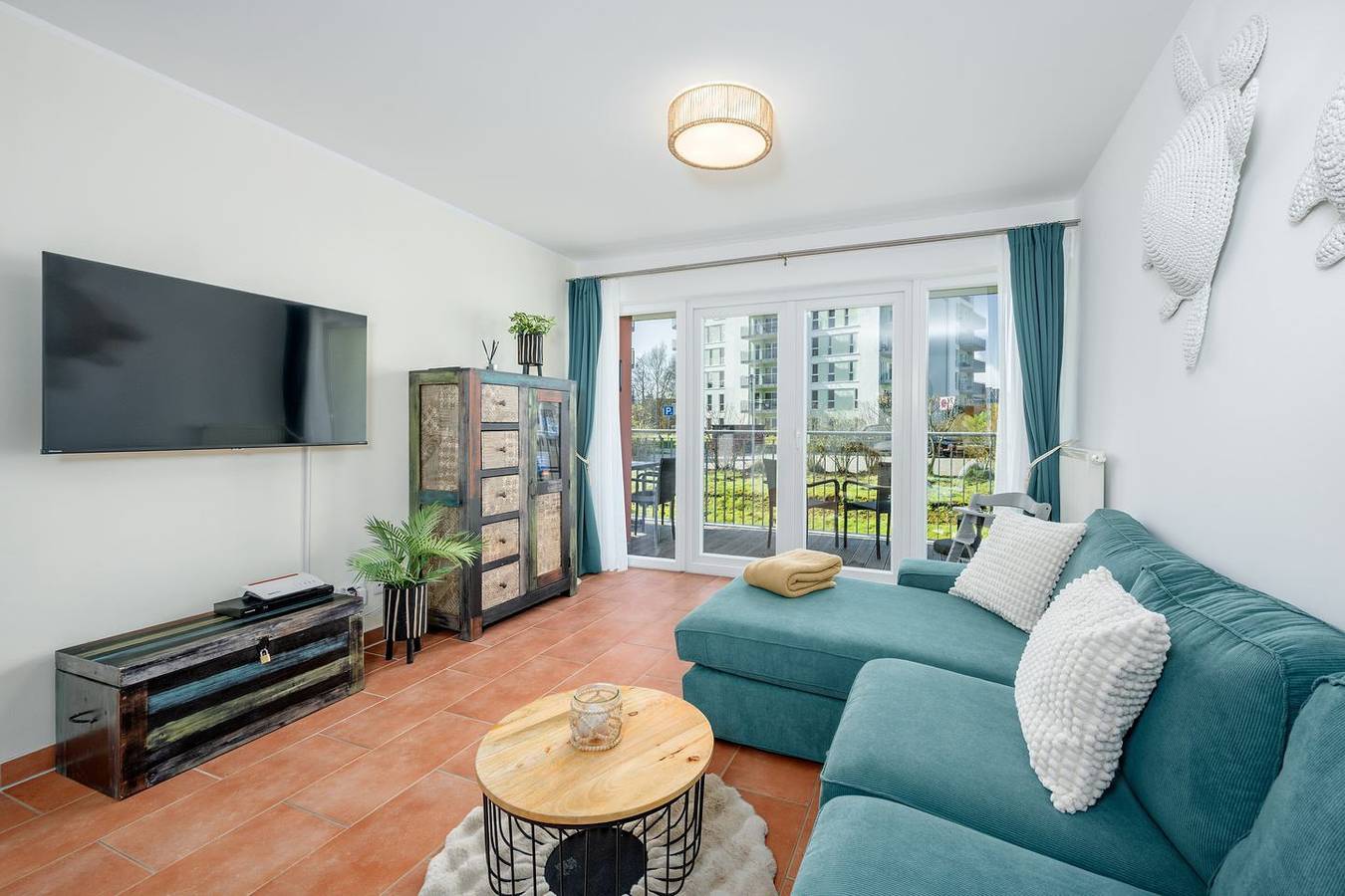 Ganze Wohnung, Stilvolles Familienapartment an der Nordsee mit Balkon und privater Sauna in Schillig Strand, Wangerland