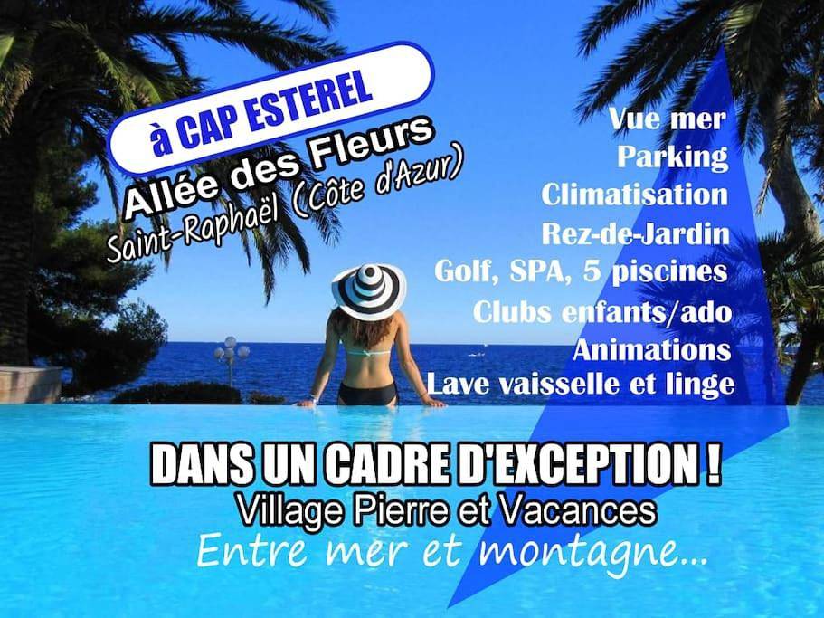 Appartement entier, Dans un cadre d'exception, Vue mer panoramique à Agay Côte d'Azur, Village Vacances Cap Esterel, 2 chambres, avec jardin, golf, climatisation, Wifi, 5 piscines in Cap Estérel, Saint-Raphaël