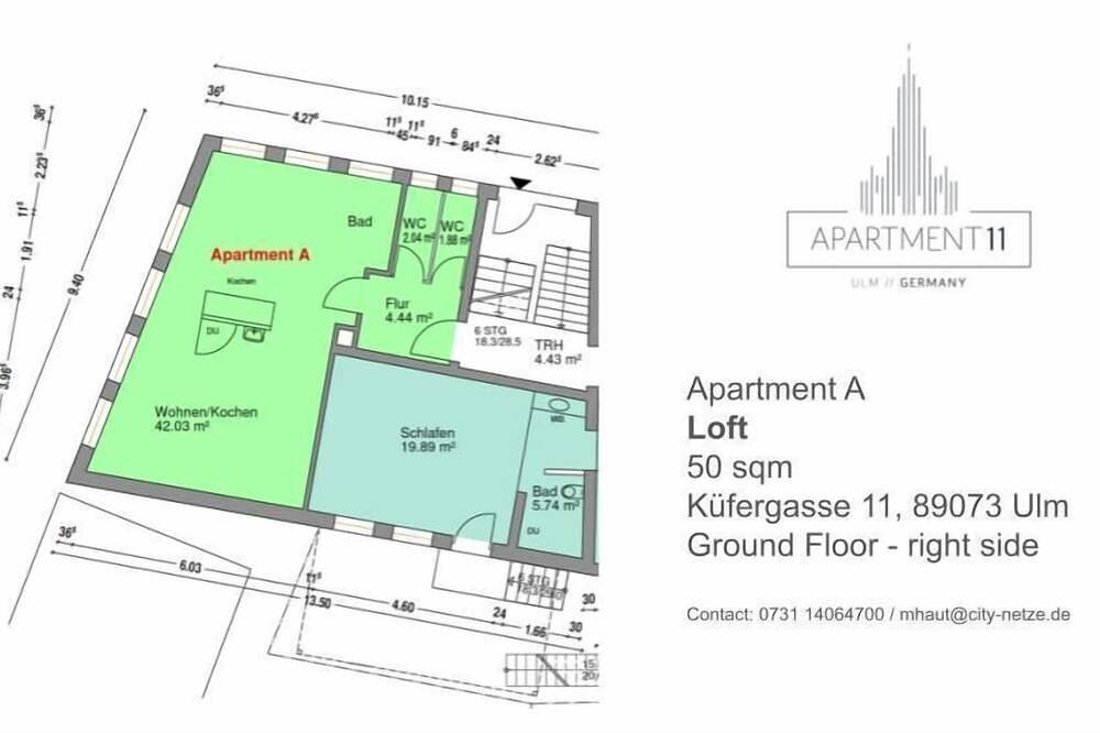 Ganze Wohnung, Modern 1 room Loft City Center Ground Floor in Ulm, Schwaben