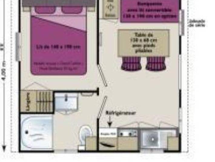 Flower Camping Le Pont du Tarn - Mobilheim 3 personen - Mobilheim Astria Standard 16 m² - 1 Schlafzimmer + überdachte Terrasse + Tv 2/3 Pers. in Florac-Trois-Rivières, Cevennen