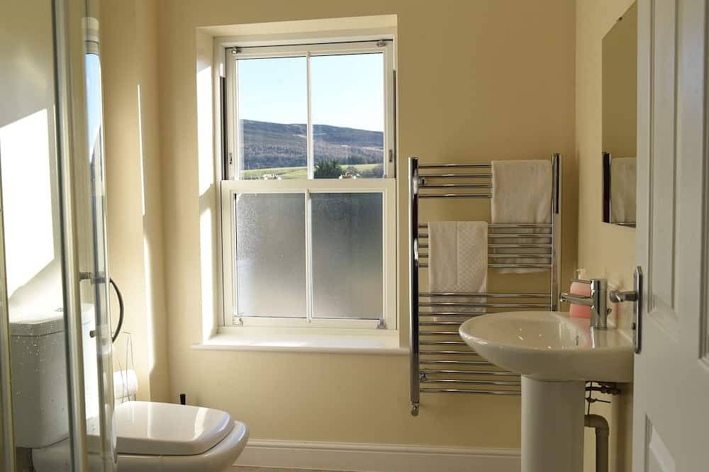 Ferienhaus-Modern-Eigenes Badezimmer-Blick auf den Hof-Afonwy House in Rhayader, Powys